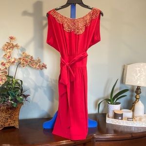 BCBG MAXAZRIA Red & Gold beaded dress - size 8 — perfect for Valentine’s Day